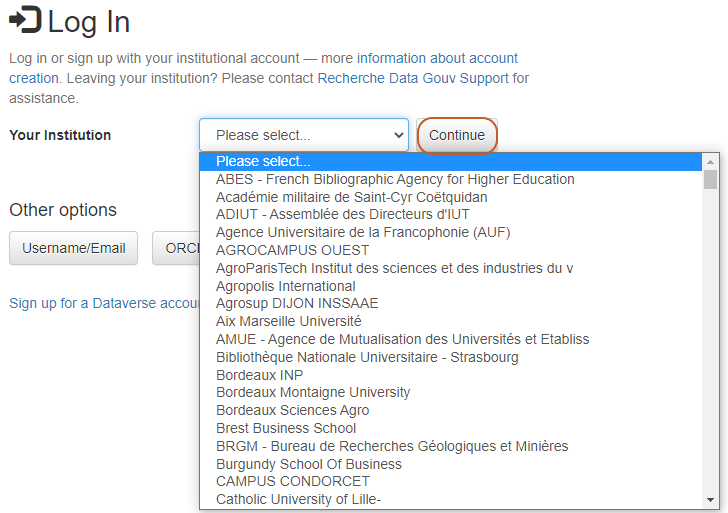 Select your institution